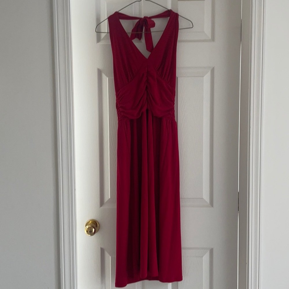 Red halter dress